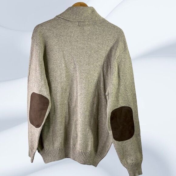 Dockers Mens Chino Tan Shawl Collar Elbow Patch NWT Wool Blend Sweater Size L - Picture 4 of 7